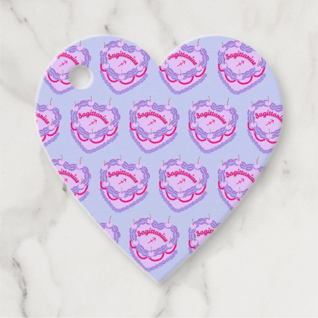 Sagittarius Zodiac Coquette Heart Birthday Cake Geschenkanhänger (Vorderseite)