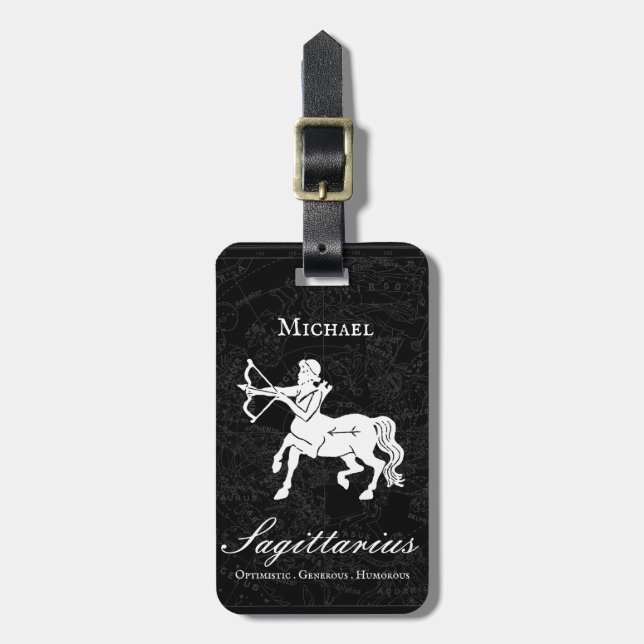  Sagittarius Zodiac Custom Vintag Astrologie Black Gepäckanhänger (Vorderseite vertikal)