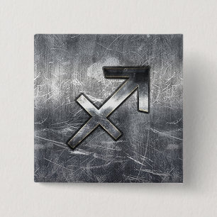 Sagittarius Zodiac Grunge gestörter Stahlstil Button
