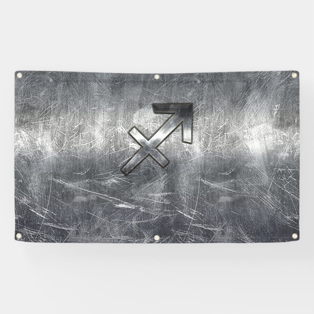 Sagittarius Zodiac in Grunge gestörter Stahl ausse Banner (Horizontal)
