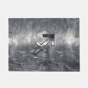Sagittarius Zodiac in Grunge gestörter Stahl ausse Fußmatte