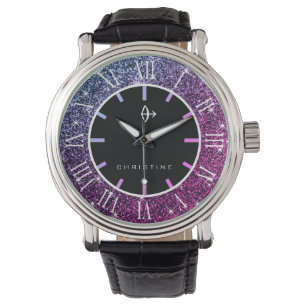 Sagittarius Zodiac Luxury Pink Lila Glitzer Star Armbanduhr