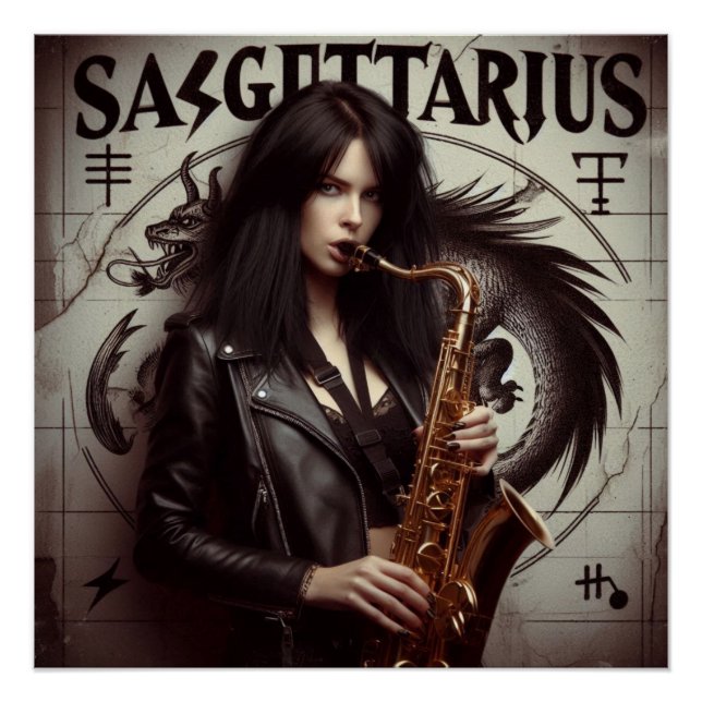 Sagittarius Zodiac Musician Saxophon Poster (Vorderseite)