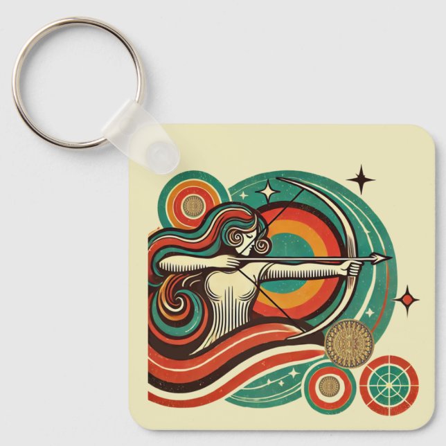 Sagittarius Zodiac Schlüsselanhänger Retro Design (Vorderseite)