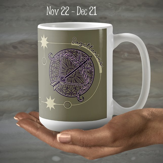Sagittarius Zodiac Sign Astrologie Mandala Lila Kaffeetasse (Von Creator hochgeladen)