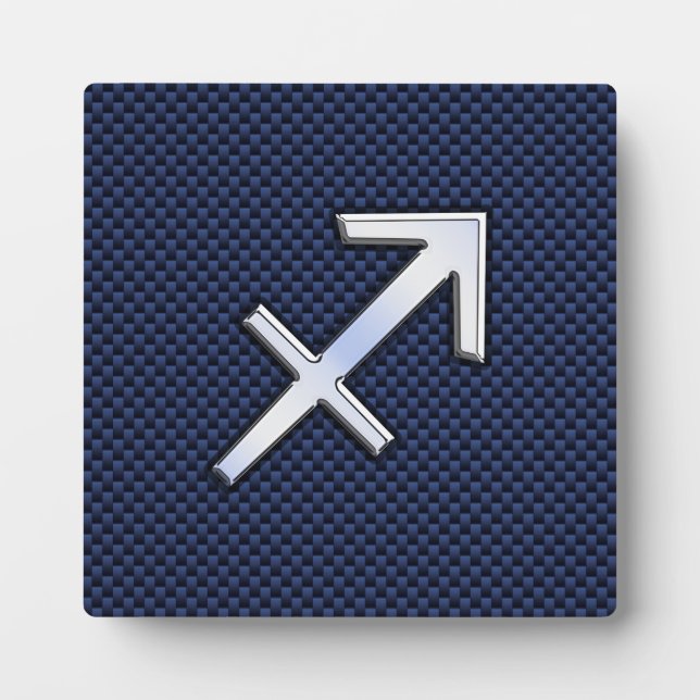Sagittarius Zodiac Sign auf Blue Carbon Fibre Styl Fotoplatte (Vorderseite)