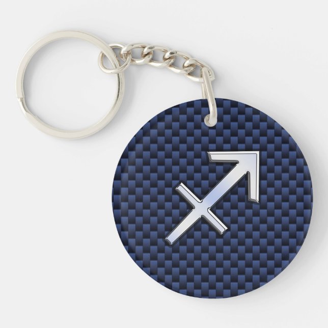 Sagittarius Zodiac Sign auf Navy Carbon Fibre Prin Schlüsselanhänger (Vorderseite)