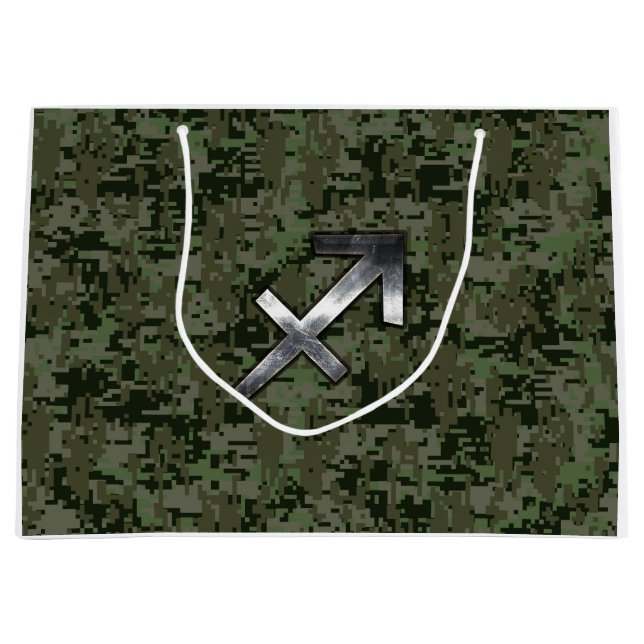 Sagittarius Zodiac Sign auf Woodland Camouflage Große Geschenktüte (Vorderseite)