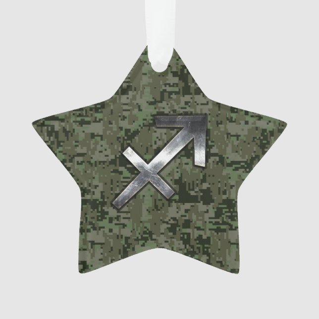 Sagittarius Zodiac Sign auf Woodland Digital Camou Ornament (Vorderseite)