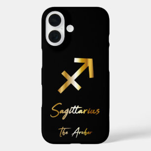 Sagittarius Zodiac Sign, Black & Gold iPhone 16 Hülle