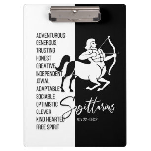 Sagittarius Zodiac Sign Black & White Clipboard Klemmbrett