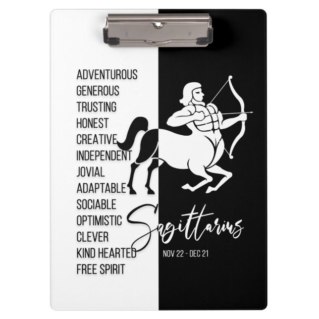 Sagittarius Zodiac Sign Black & White Clipboard Klemmbrett (Vorderseite)