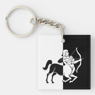 Sagittarius Zodiac Sign, Black & White Schlüssela Schlüsselanhänger