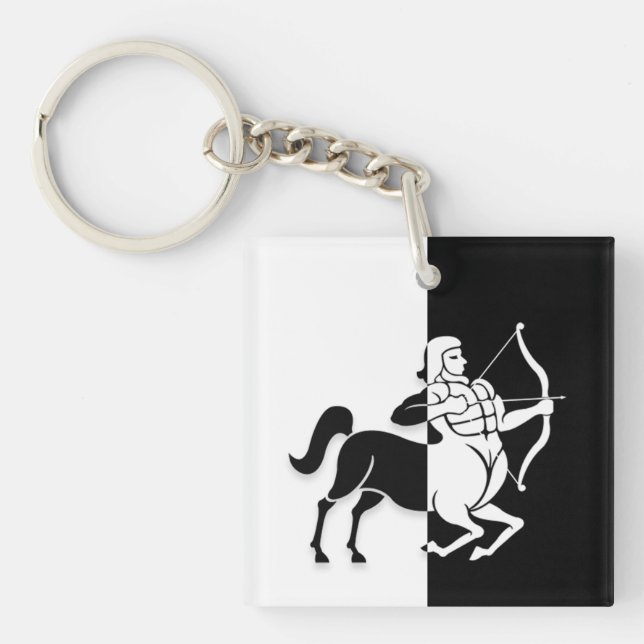 Sagittarius Zodiac Sign, Black & White Schlüsselan Schlüsselanhänger (Vorderseite)