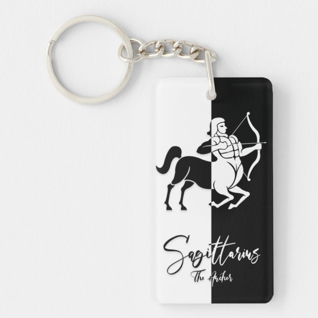 Sagittarius Zodiac Sign, Black & White Schlüsselan Schlüsselanhänger (Vorderseite)