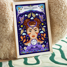 Sagittarius Zodiac Sign Blue Poster - Adventurous