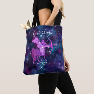 Sagittarius Zodiac Sign Cosmic Monogram Name Blue Tasche