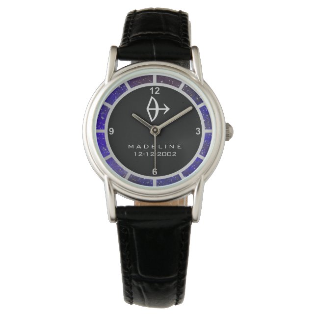Sagittarius Zodiac Sign Eleganter Individuelle Nam Armbanduhr (Vorderseite)