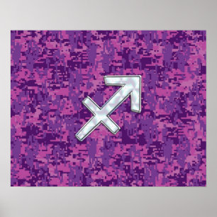 Sagittarius Zodiac Sign Fuchsia Digital Camouflage Poster