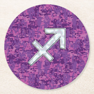 Sagittarius Zodiac Sign Fuchsia Digital Camouflage Runder Pappuntersetzer
