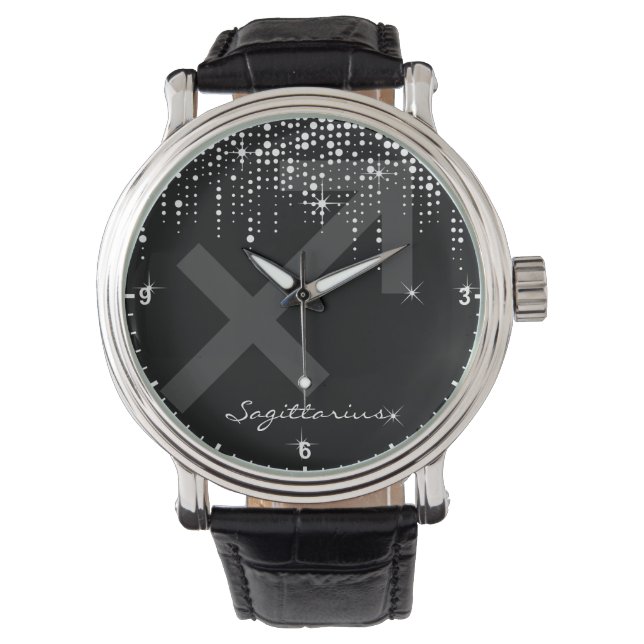Sagittarius Zodiac Sign Glam Dripping Glitzer Rain Armbanduhr (Vorderseite)