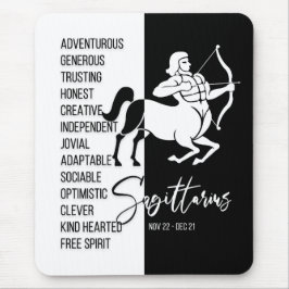 Sagittarius Zodiac Sign Mousepad, Black & White Mousepad