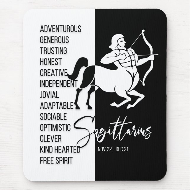 Sagittarius Zodiac Sign Mousepad, Black & White Mousepad (Vorne)