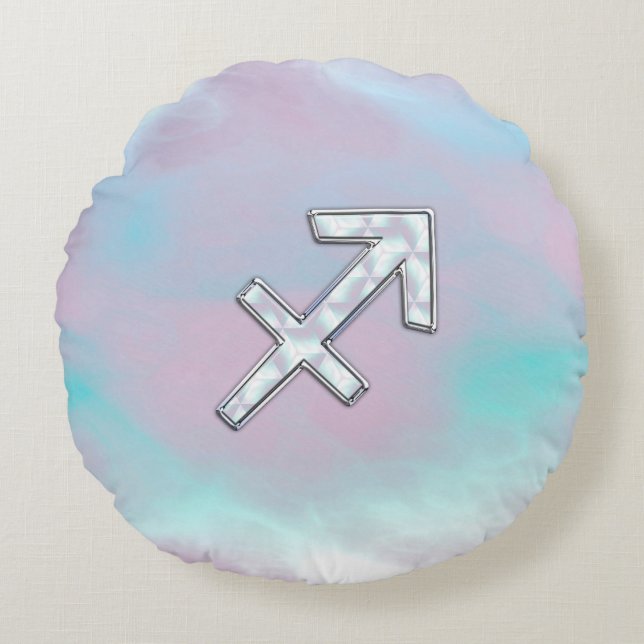 Sagittarius Zodiac Sign on Mother of Pearl Style Rundes Kissen (Vorderseite)