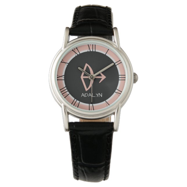 Sagittarius Zodiac Sign Rose Pink Grau Individuell Armbanduhr (Vorderseite)