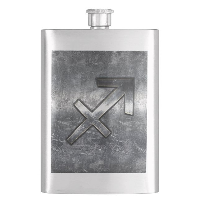 Sagittarius Zodiac Silver Distressed Steel look Flachmann (Vorderseite)