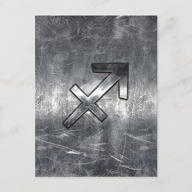 Sagittarius Zodiac Silver Distressed Steel look Postkarte (Vorderseite)