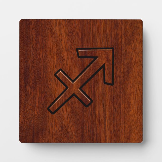 Sagittarius Zodiac Symbol auf Mahogany Holzdekorat Fotoplatte (Vorderseite)