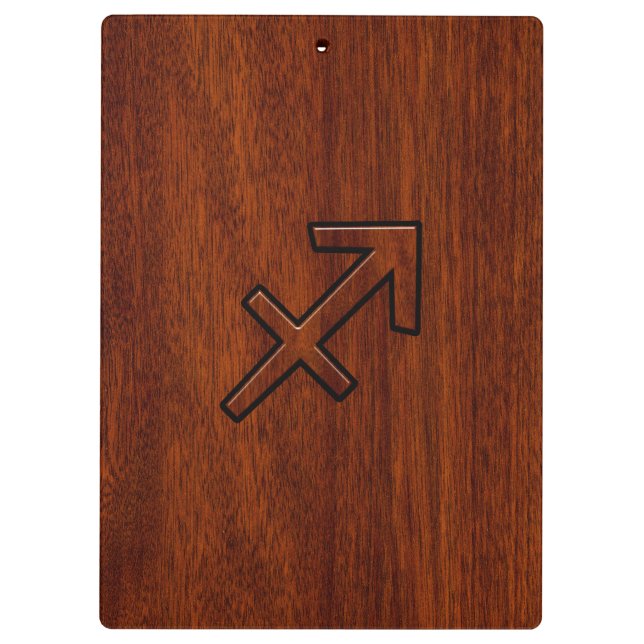 Sagittarius Zodiac Symbol auf Mahogany Holzdekorat Klemmbrett (Rückseite)