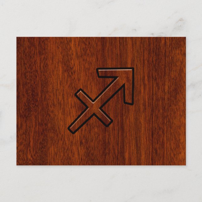 Sagittarius Zodiac Symbol auf Mahogany Holzdekorat Postkarte (Vorderseite)