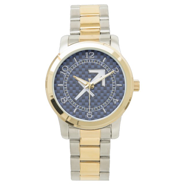 Sagittarius Zodiac Symbol Blue Carbon Dial Print Armbanduhr (Vorderseite)