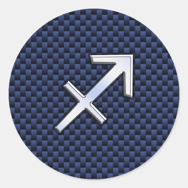 Sagittarius Zodiac Symbol Blue Carbon Fibre Print Runder Aufkleber (Vorderseite)