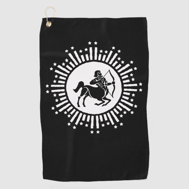 Sagittarius Zodiac-Symbol mit Sternexplosion Golfhandtuch (Vorderseite)