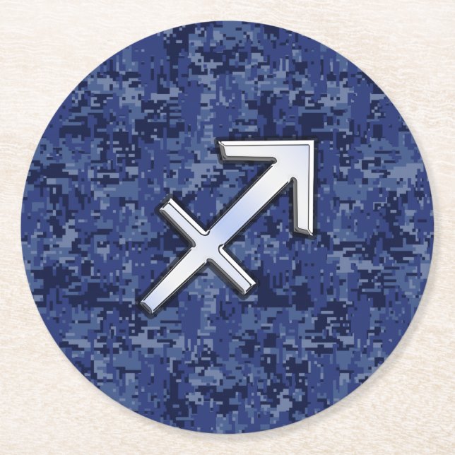 Sagittarius Zodiac Symbol NavyDigital Camouflage Runder Pappuntersetzer (Vorderseite)