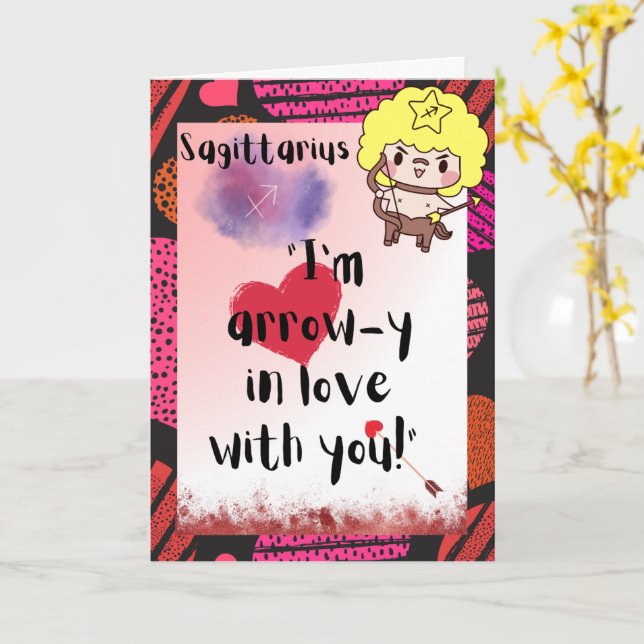 Sagittarius Zodiac Valentines Personalisiert Card Karte (Gelbe Blume)