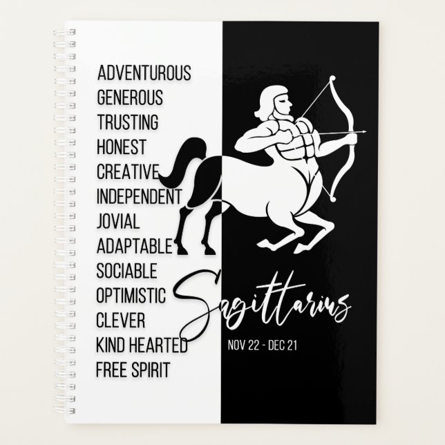 Sagittarius Zodiac Zeichen, Schwarz & Weiß Planer (Vorderseite)