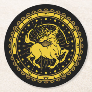 Sagittarius - Zodiac - Zeichen - Symbol - Horoskop Runder Pappuntersetzer