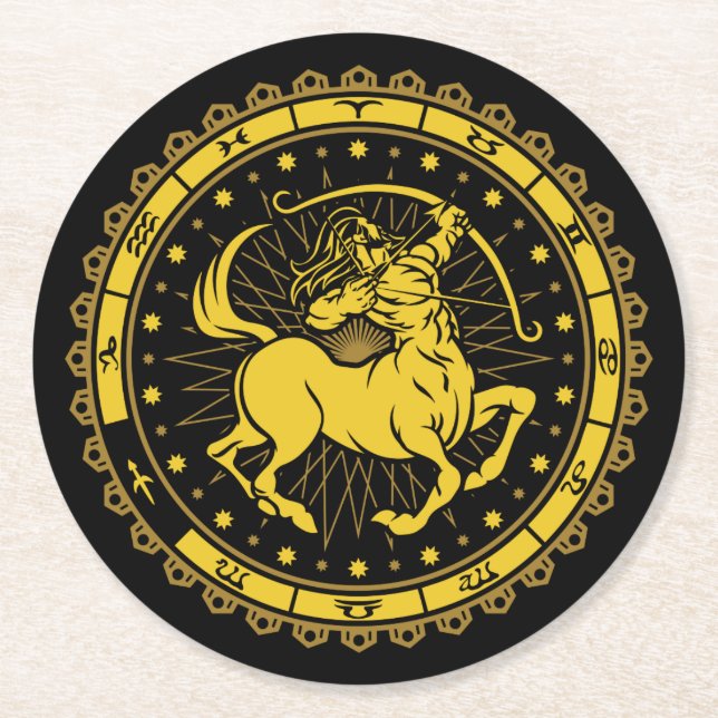 Sagittarius - Zodiac - Zeichen - Symbol - Horoskop Runder Pappuntersetzer (Vorderseite)
