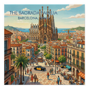 Sagrada Familia Barcelona Spanien Reise Kunst Vint Poster