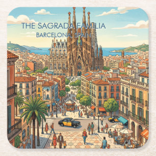 Sagrada Familia Barcelona Spanien Reise Kunst Vint Rechteckiger Pappuntersetzer