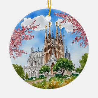 Sagrada Familia Barcelona Spanien Wasserfarbe Keramik Ornament