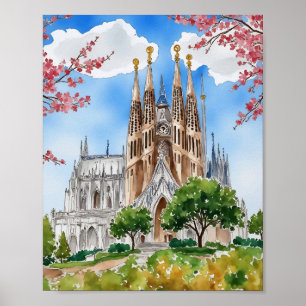 Sagrada Familia Barcelona Spanien Wasserfarbe Poster