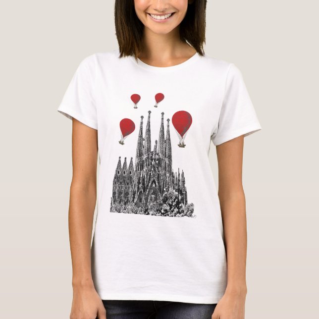 Sagrada Familia und Red Hot Air Balloons 2 T-Shirt (Vorderseite)