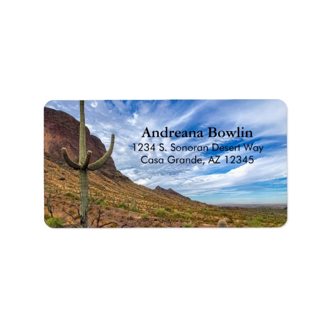 Saguaro Cactus Arizona Blauer Himmel Dramatische W Adressaufkleber (Vorne)