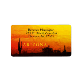 Saguaro Cactus Arizona Sunset Red Orange & Yellow Adressaufkleber