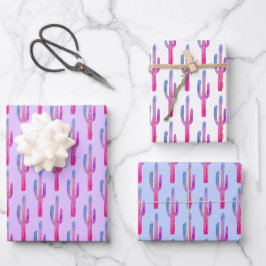 Saguaro Cactus Desert Pflanze Lila Blue Niedlich G Geschenkpapier Set